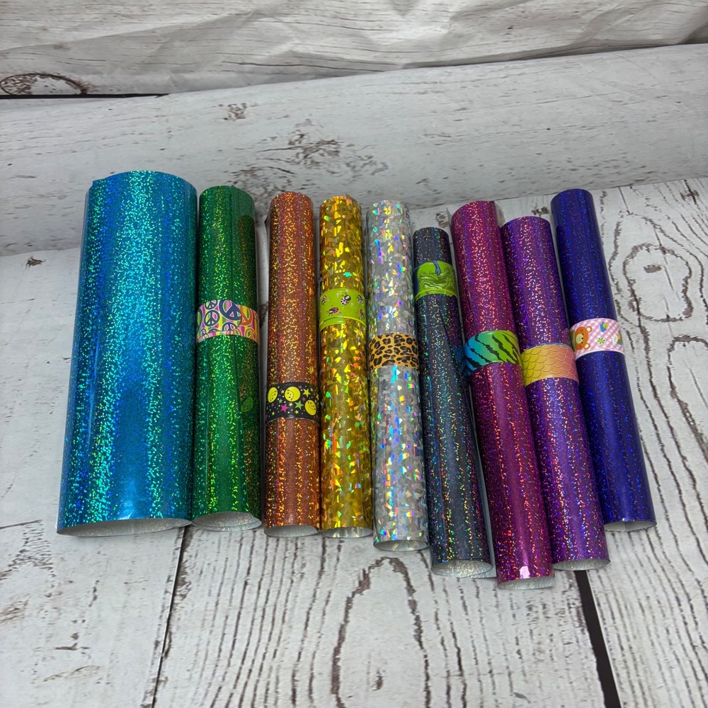 Holographic Adhesive Vinyl Rolls Lot 10pc Craft Scrapbooking Multi Color Shimmer